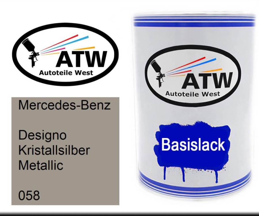 Mercedes-Benz, Designo Kristallsilber Metallic, 058: 500ml Lackdose, von ATW Autoteile West.